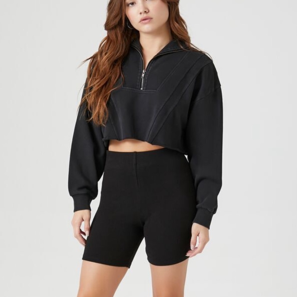 NWT Forever 21 Black Cropped Pullover with Zipper